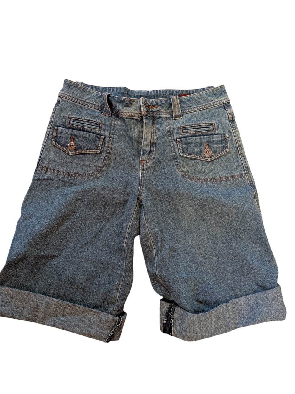 Women’s Mid-Blue Denim Roll-Cuff Shorts